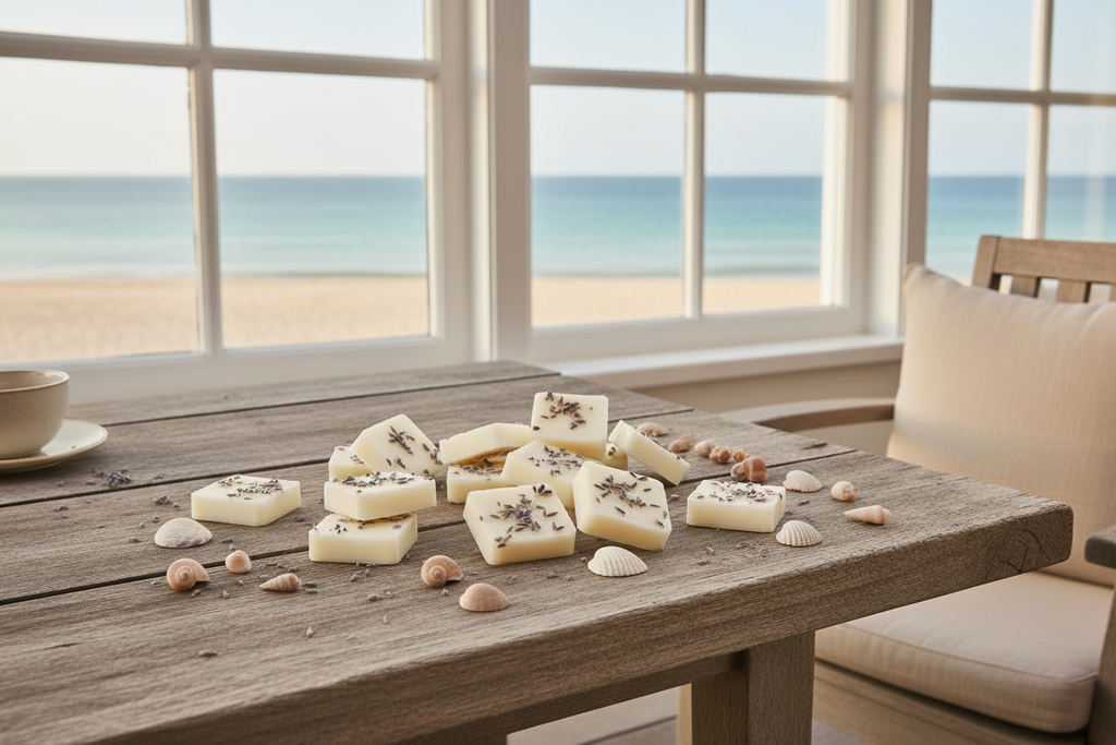 White Square Wax Melts with Lavender and Sea Shells